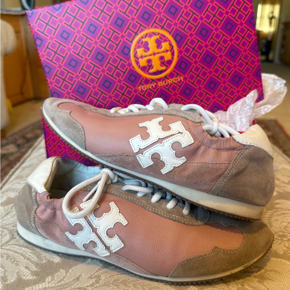 Tory Burch Pink and Ivory Sneakers Size 7.5
